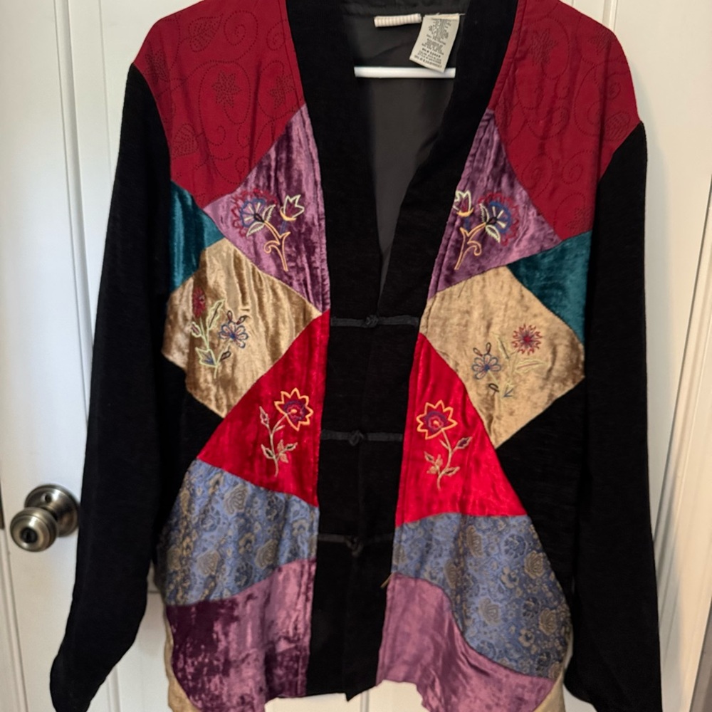 White Stag Multicolor Embroidered Patchwork Velvet Jacket Pockets Asian Style XL